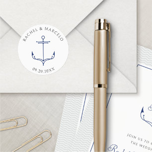 Nautic Anchor Wedding Runder Aufkleber