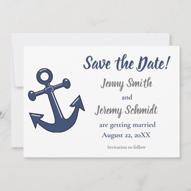 Nautic Anchor Wedding Save the Date Card (Vorderseite)