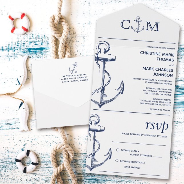 Nautic Anchor Wedding Song Request White All In One Einladung (Von Creator hochgeladen)