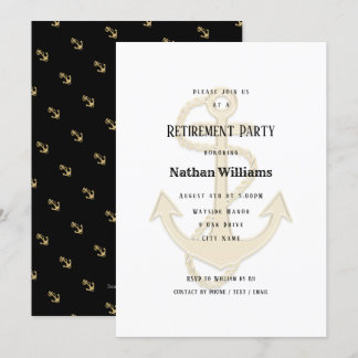Nautic Anchors Black Gold Custom Retirement Einladung