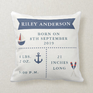Nautic Baby Birth Announcement Pillow Kissen