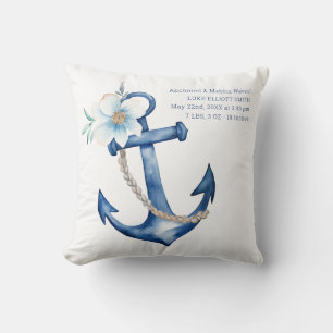 Nautic Baby Birth Stats Pillow   Blaue Farbe Kissen