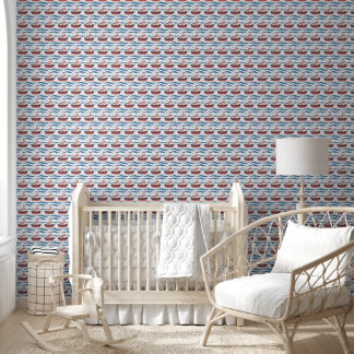 Nautic Baby Sailboats Anchors Birds Wallpaper Tapete