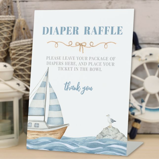 Nautic Baby Showdiaper Umschließkarte Sockelschild (Nautical Baby Shower Diaper Raffle Enclosure Card Pedestal Sign)