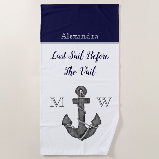 Nautic Bachelorette Floral Anchor Navy letztes Seg Strandtuch (Vorderseite)