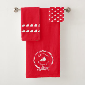 Nautic Bad individuelle Name Kapitän Sailboat Bad  Badhandtuch Set