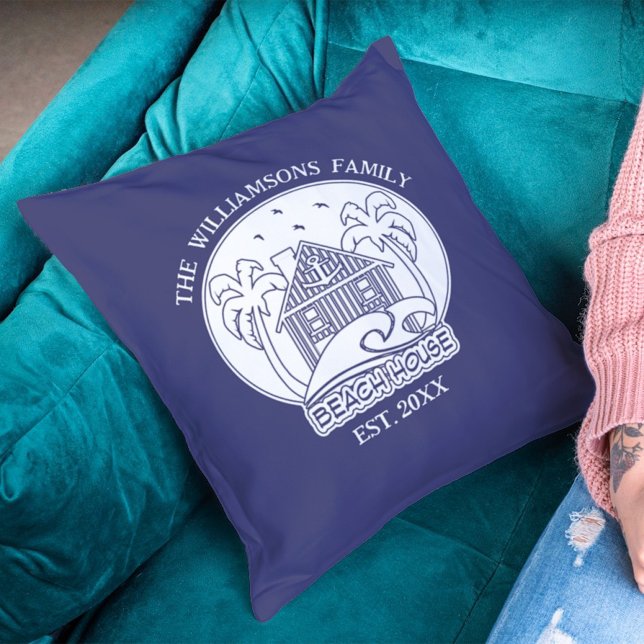 Nautic Beach House Familienname Blue und White Kissen (Von Creator hochgeladen)