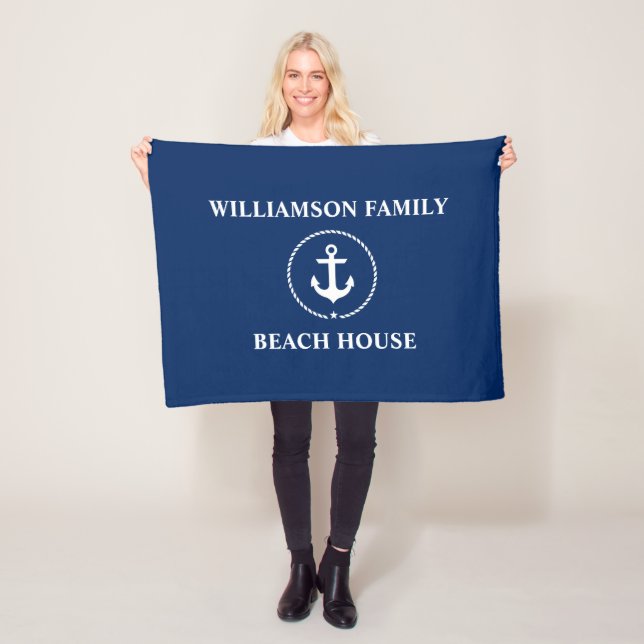 Nautic Beach House Familienname Navy Blue Fleecedecke (Beispiel)