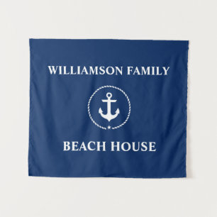 Nautic Beach House Familienname Navy Blue Wandteppich