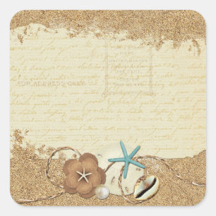 Nautic Beach Seashells & Sand Ocean Boutique Quadratischer Aufkleber