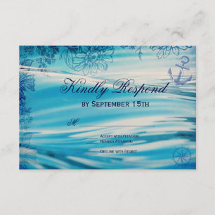 Nautic Beach Theme Ocean Blue Wedding RSVP Cards