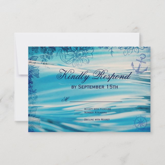 Nautic Beach Theme Ocean Blue Wedding RSVP Cards Karte (Vorderseite)