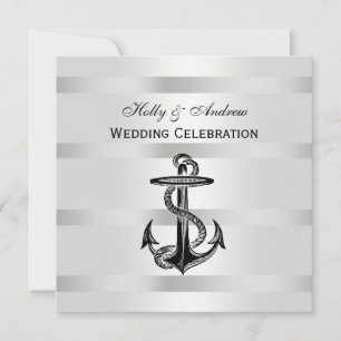 Nautic Black Anchor Silver mit BG SQ Hochzeit Einladung
