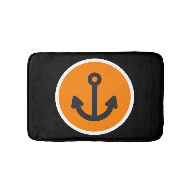Nautic Black Orange Anchor Badematte (Vorderseite)