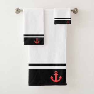 Nautic Black + White Red Anchor verbannt Badhandtuch Set