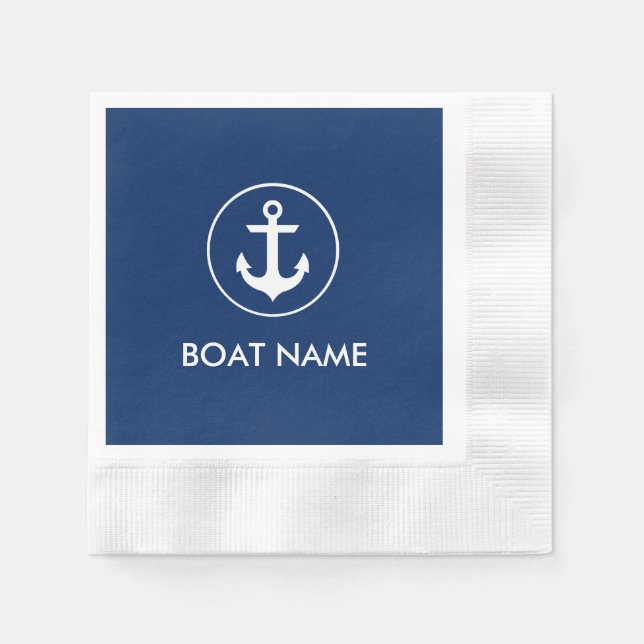 Nautic Blue Anchor Boat Name Cocktail Napkins CN Serviette (Vorderseite)