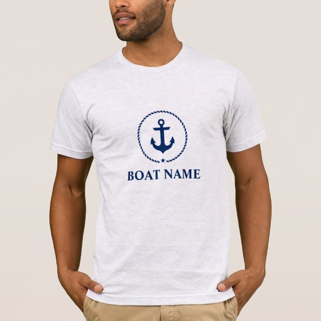 Nautic Blue Anchor Boat Name T - Shirt Grau (Vorderseite)