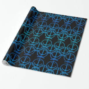 Nautic Blue Anchor Motif Wrapping Paper Geschenkpapier