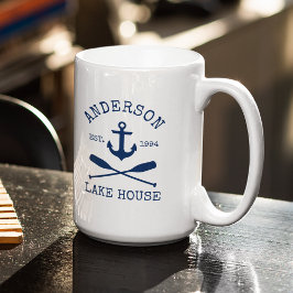 Nautic Blue Anchor Oars Lake House Name Large Kaffeetasse