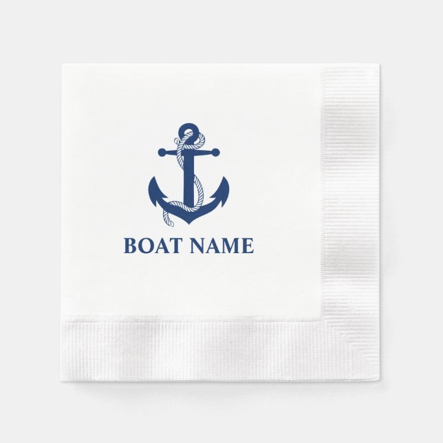 Nautic Blue Anchor Rope Boat Name Cocktail Serviette (Vorderseite)