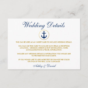 Nautic Blue Anchor Wedding Details Beipackkarte Begleitkarte