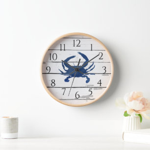 Nautic Blue Crab Shiplap Rustikale Dekoration Uhr