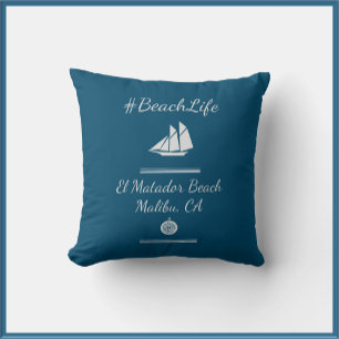 Nautic Blue Customizable Beach Life Kissen