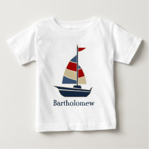 Nautic Blue, Red, Cream Sailboat Custom Baby T-shirt