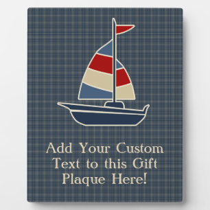 Nautic Blue, Red, Cream Sailboat Custom Fotoplatte