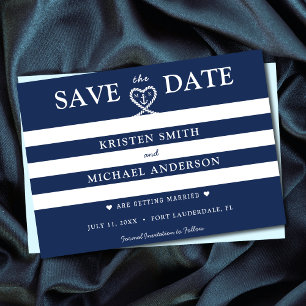 Nautic Blue Striped Rope Heart Anchor Hochzeit Save The Date