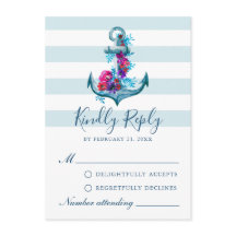 Nautic Blue Stripes Watercolor Anchor RSVP Card