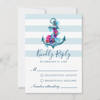 Nautic Blue Stripes Watercolor Anchor RSVP Card Hinweiskarte