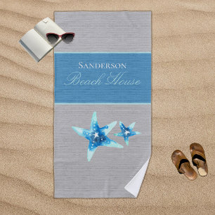 Nautic Blue und Grau Strandtuch