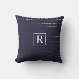Nautic Blue White Abstrakt Monogram Rustic Kissen