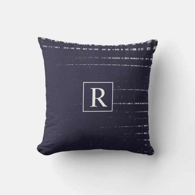 Nautic Blue White Abstrakt Monogram Rustic Kissen (Vorderseite)