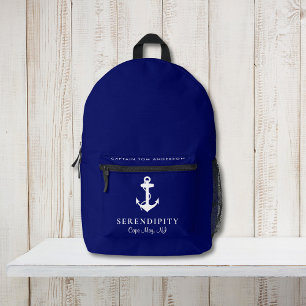 Nautic Boat Anchor Captains Navy Blue Bedruckter Rucksack