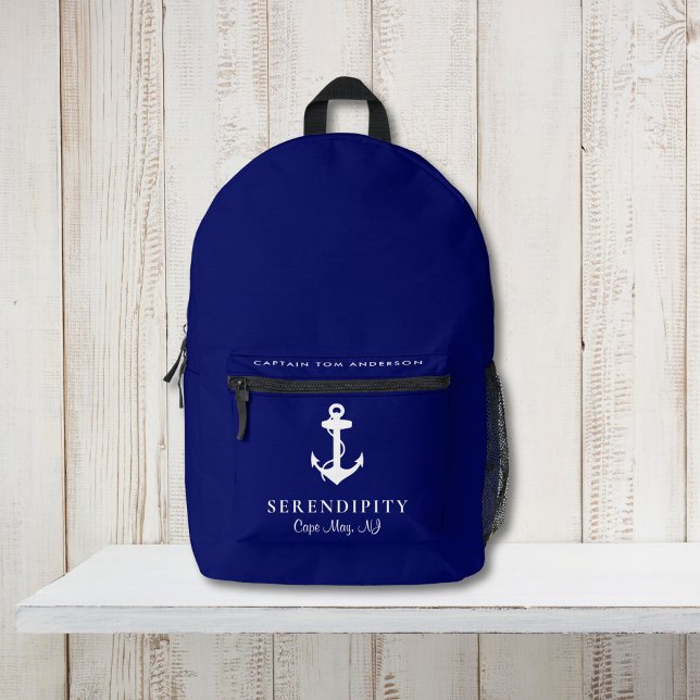 Nautic Boat Anchor Captains Navy Blue Bedruckter Rucksack (Von Creator hochgeladen)