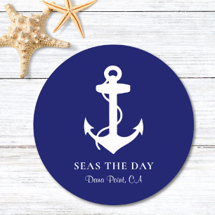 Nautic Boat Anchor Navy Blue Runder Pappuntersetzer
