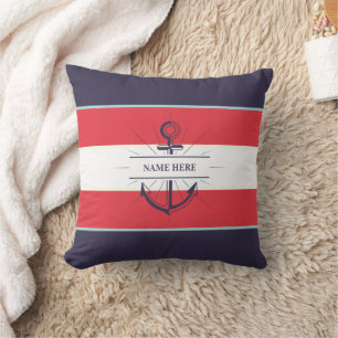 Nautic Boat Anchor Navy Blue White Kissen
