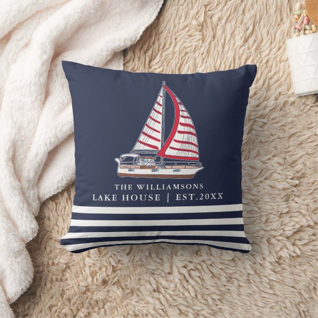 Nautic Boat Custom Navy Blue Lake House Kissen (Decke)