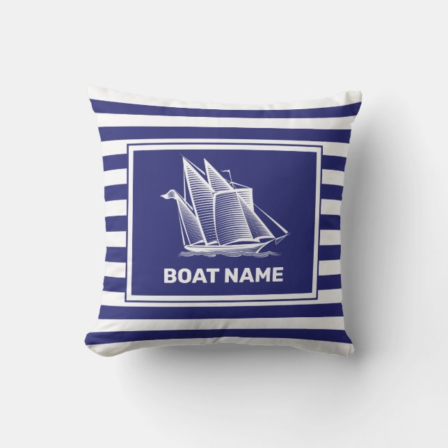 Nautic Boat Design Navy Blue Striping Pillow Kissen (Vorderseite)