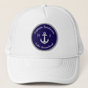 Nautic Boat Name Anchor Navy n White Truckerkappe