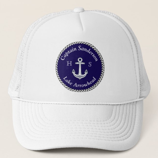 Nautic Boat Name Anchor Navy n White Truckerkappe (Vorderseite)