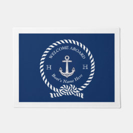Nautic Boat Name Anchor Rope Navy Blue Willkommen Fußmatte