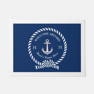 Nautic Boat Name Anchor Rope Navy Blue Willkommen Fußmatte