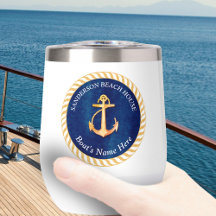 Nautic Boat Name Anchor Rope Navy Blue Yellow