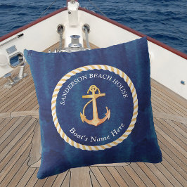 Nautic Boat Name Anchor Rope Navy Blue Yellow Kissen
