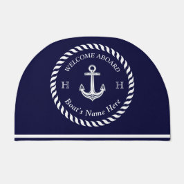 Nautic Boat Name Anchor Rope Navy White Fußmatte