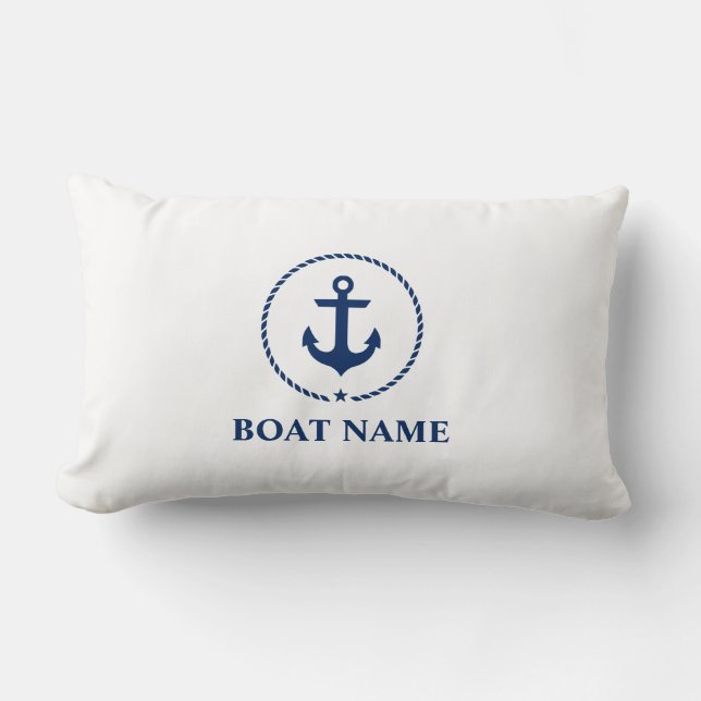 Nautic Boat Name Anchor Rope Navy White Lendenkissen (Vorderseite)