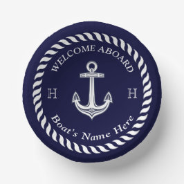 Nautic Boat Name Anchor Rope Navy White Pappteller